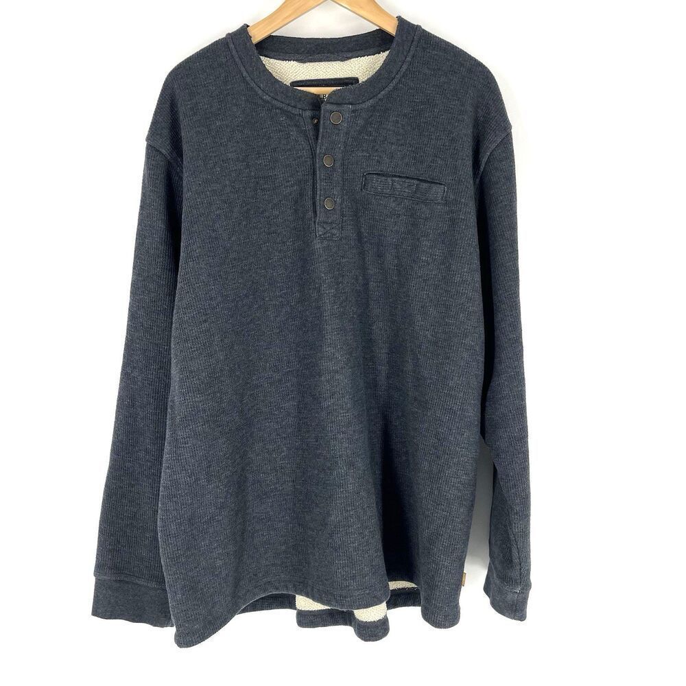 LL Bean Shirt XXL Mens Katahdin Iron Works Bonded Waffle Fleece Henley Pullover